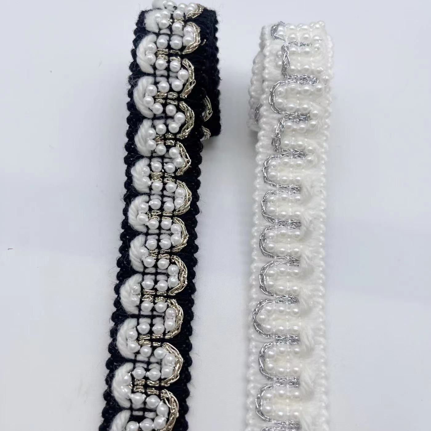 Gold And Silver Strand Pearl Three-Dimensional Sewing Home Textile Accessories Clothing Shoes And Hats Dny Handmade Pearl Lace Webbing Application Scenario