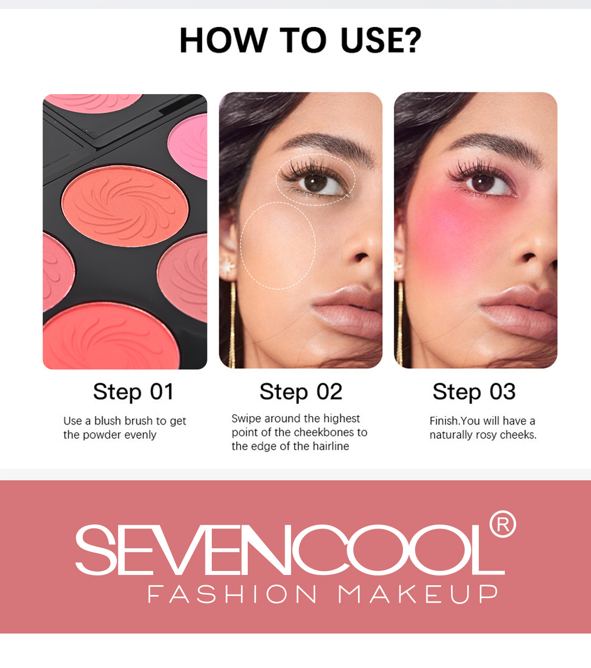 SEVENCOOL Long-lasting Color Blush Set: 6-color matte Natural Fit, easy to apply, Contouring blush for cross-border export pic 9