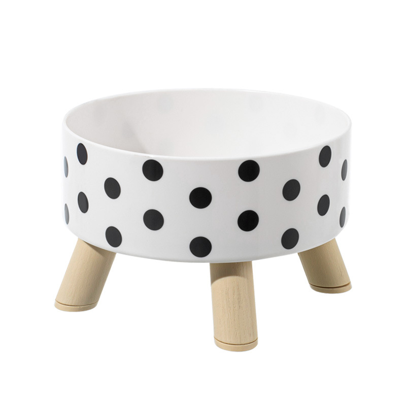 Wholesale of high-legged polka dot checkered pet bowls and anti-drop pet food utensils for cats and dogs Specification image