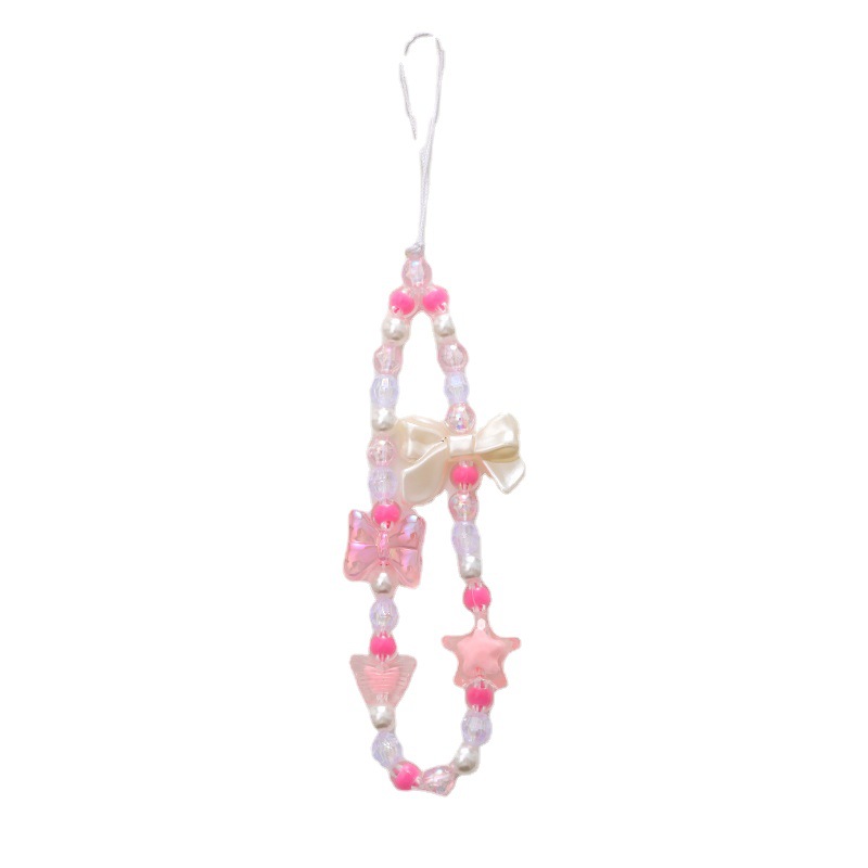 New Candy Cartoon Bow Mobile Phone Chain Beaded Mobile Phone Lanyard Mobile Phone Case Pendant Anti-Fall Wrist Strap Female Item Picture