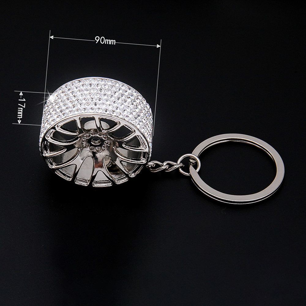 Diamond-Encrusted Wheel Keychain Cross Border Full Diamond Car Keychain Amazon Zinc Alloy Diamond-Encrusted Car Keychain Woman details Picture