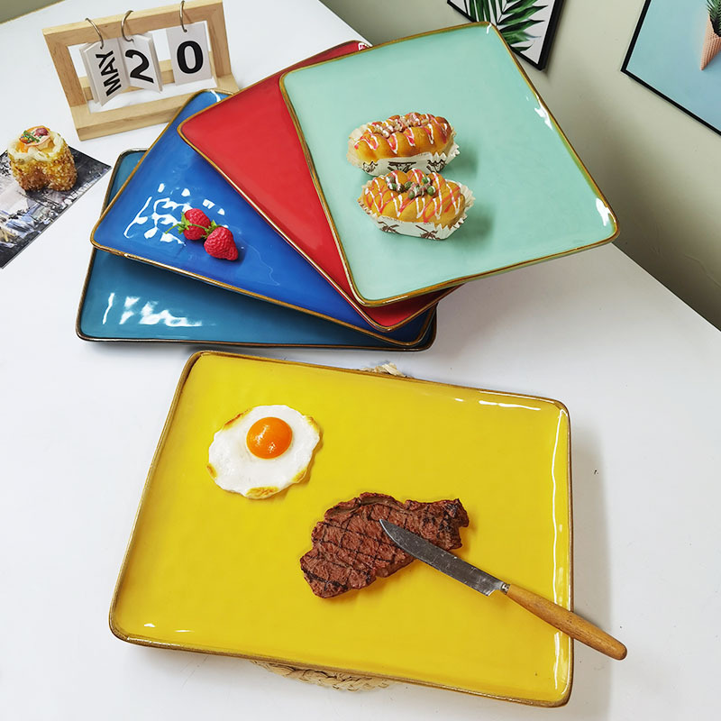 14.2英寸超大陶瓷托盘水果盘家用茶盘长方盘收纳大平盘釉下彩微瑕