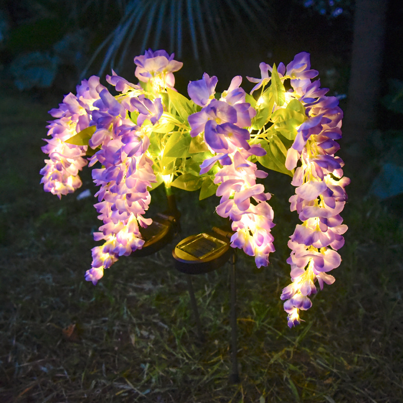 Solar-powered simulated wisteria flower lights, outdoor waterproof ground insertion lights, solar-powered lawn lights, garden and courtyard decorative lights details Picture