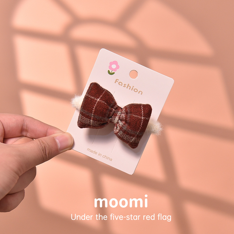 复古格子蝴蝶结一字夹侧边夹女童国潮发饰大发圈小学生头饰品批发详情10