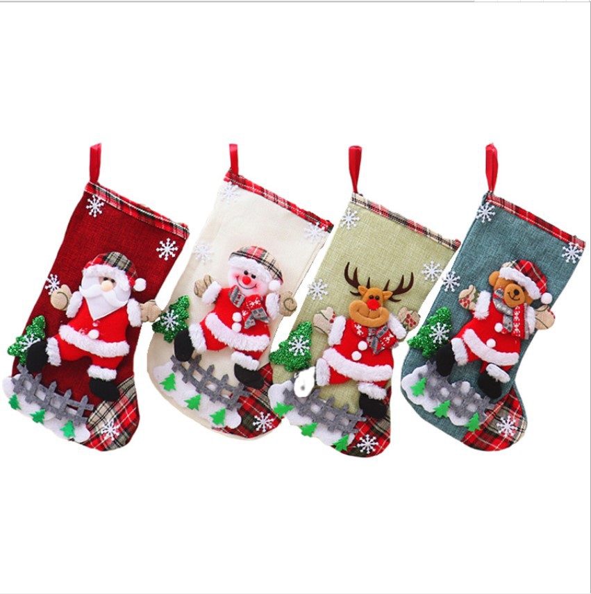 New Cross-Border Linen Large Christmas Stocking Christmas Decorations Christmas Gift Bag Gift Bag Item Picture