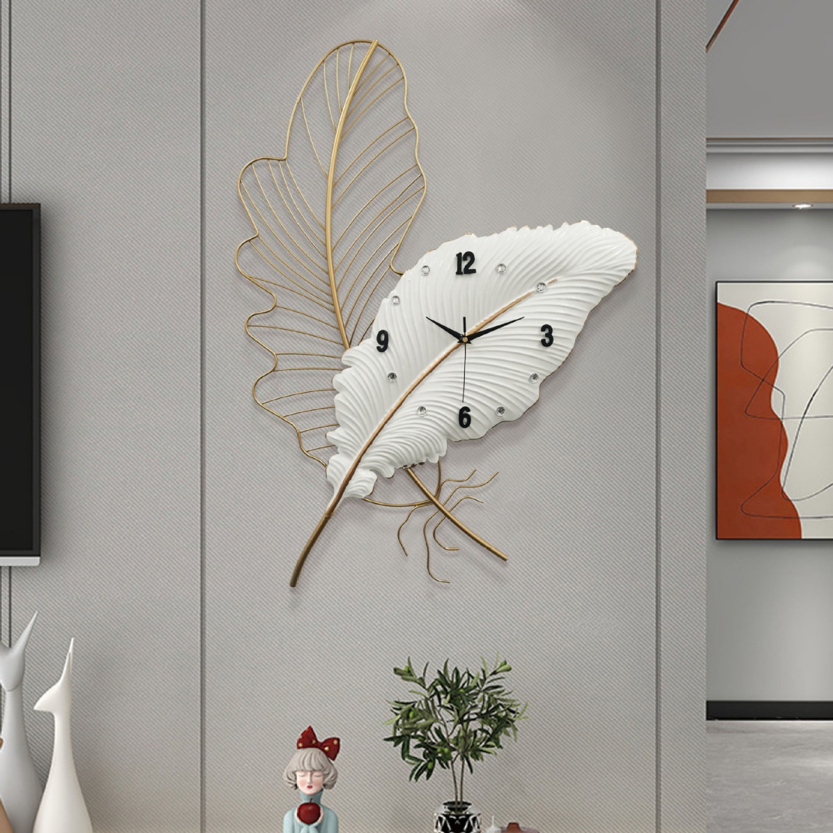 Wall decoration, three-dimensional ironwork wall ornaments, sofa background, entrance hall, bedroom wall hanging, feather wall clock, original manufacturer Application Scenario