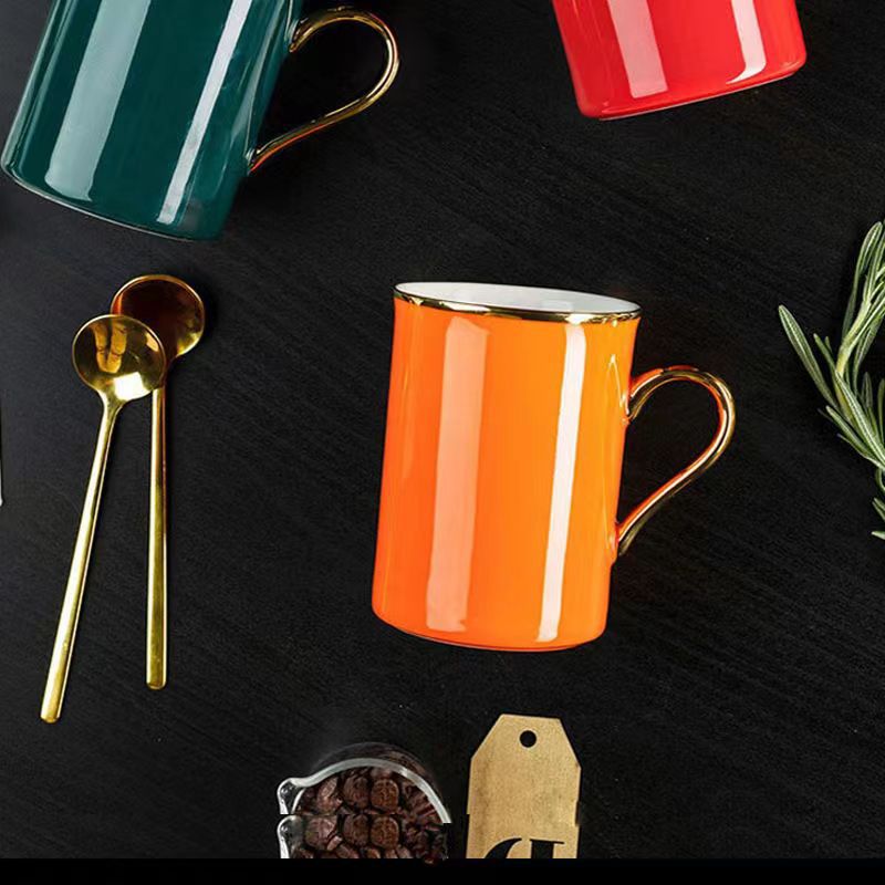 轻奢金边水杯创意陶瓷马克杯北欧ins描金咖啡杯网红6色潮流情侣杯