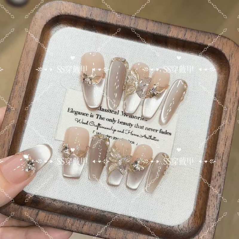 【枯叶蝶】秋冬纯手工穿戴甲高级批发成品重复使用美甲贴片可拆卸