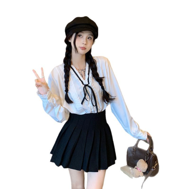 衬衫女/衬衫全棉格子女/上衣桑蚕丝/衬衫/衬衫女长袖百搭白底实物图