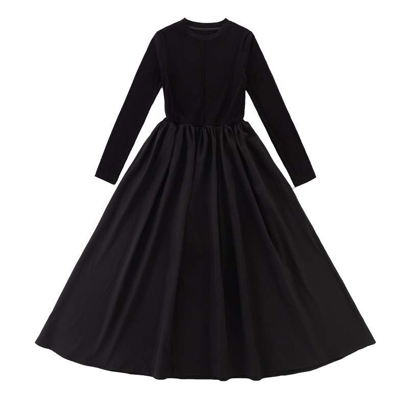 Orange tiger girl black Hepburn style knitted dress 2023 autumn waist slimming long A-line skirt tide Item Picture