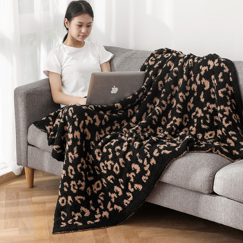 ins Double-layer leopard print light luxury half-fleece casual blanket, home Nordic shawl blanket sofa, nap blanket cart Specification image