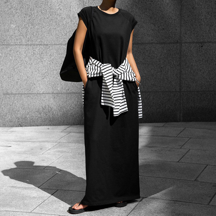 2024 Autumn new green pure cotton straight dress, European and American fashion cross-border vest dress, long dress wholesale women's clothing details Picture