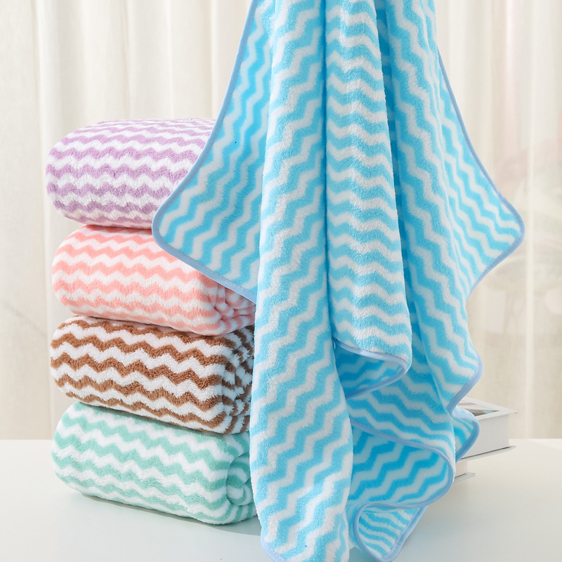 Wholesale Coral Velvet Bath Towel Absorbent Towel Increase Thickened Water Corrugated Wrap Gift Foreign Trade Household Can Be Hair details Picture