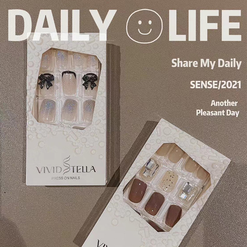 Vestella Back Rubber Wearing Nail Medium Ladder Short Square End Finished Nail Soft Nail Exquisite Packaging With 30 Pieces Of Kit details Picture