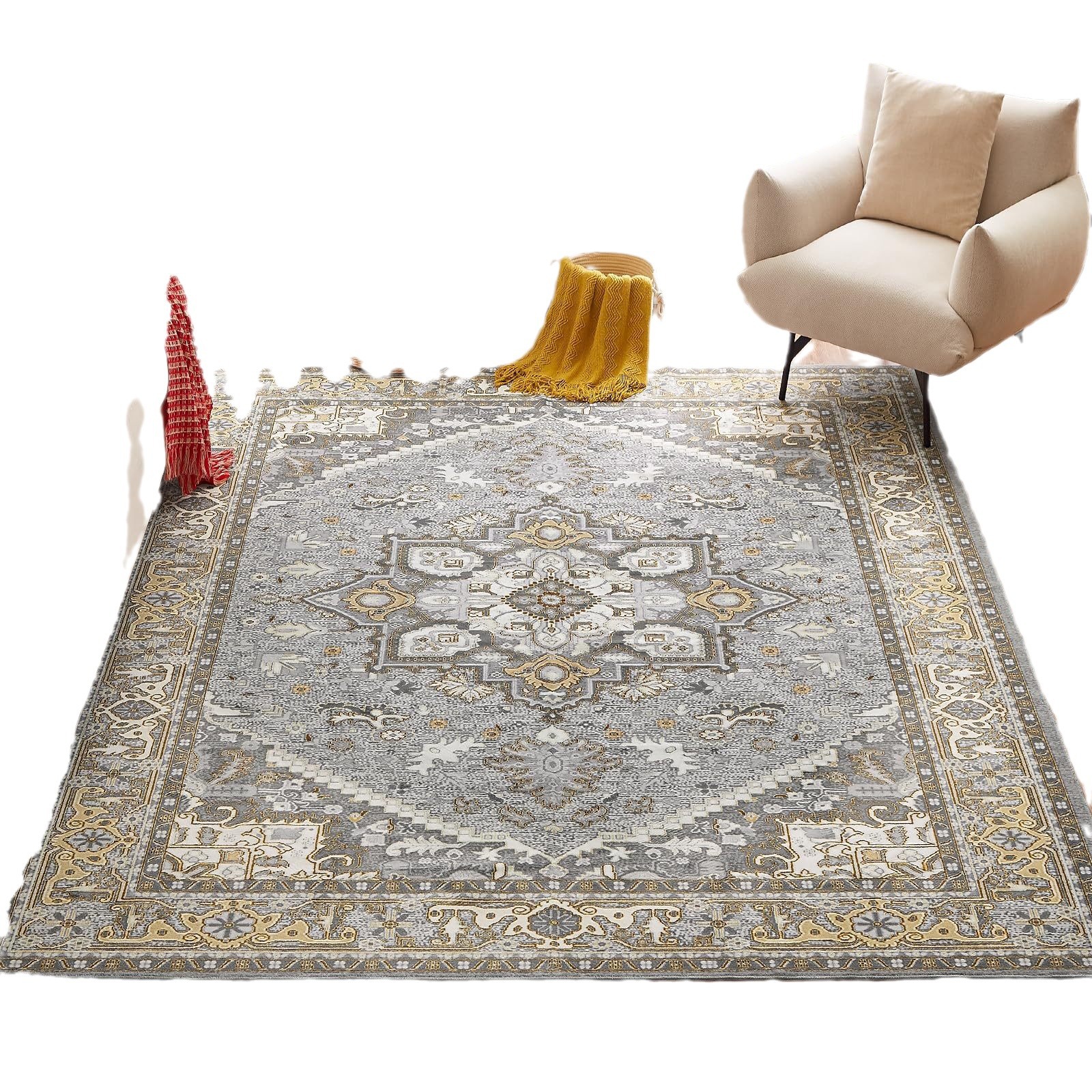Cross-border Amazon machine-washable floor mat, living room coffee table, retro washable carpet with anti-slip and foldable carpet Item Picture