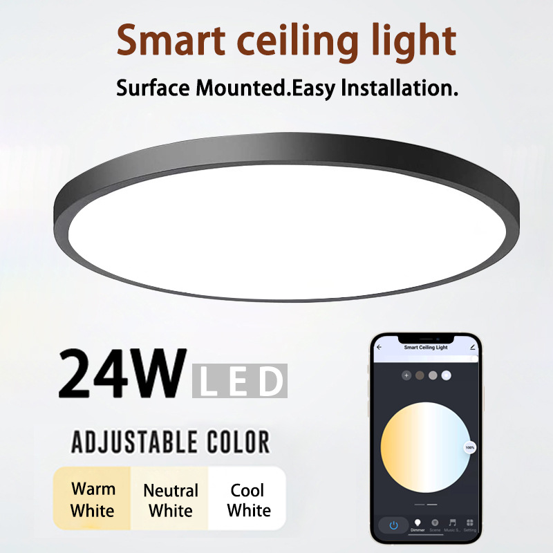 Tuya WIFI Smart Ceiling Light Alexa Google Ultra-Thin and Simple Bluetooth RGBCW Seven-color Bedroom Light Application Scenario