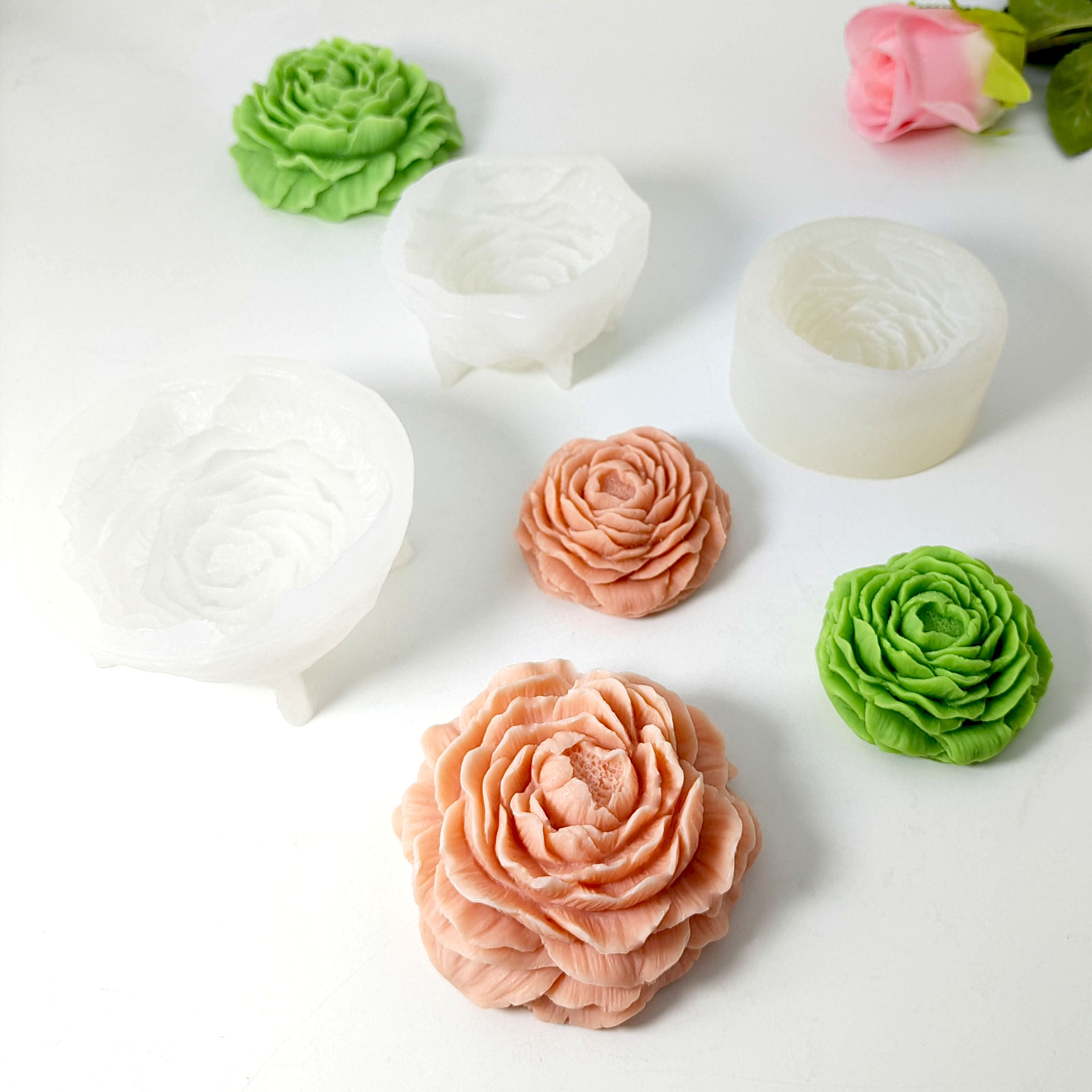 Large peony scented candle silicone mold, peony mousse cake chocolate mold, peony soap soap mold details Picture