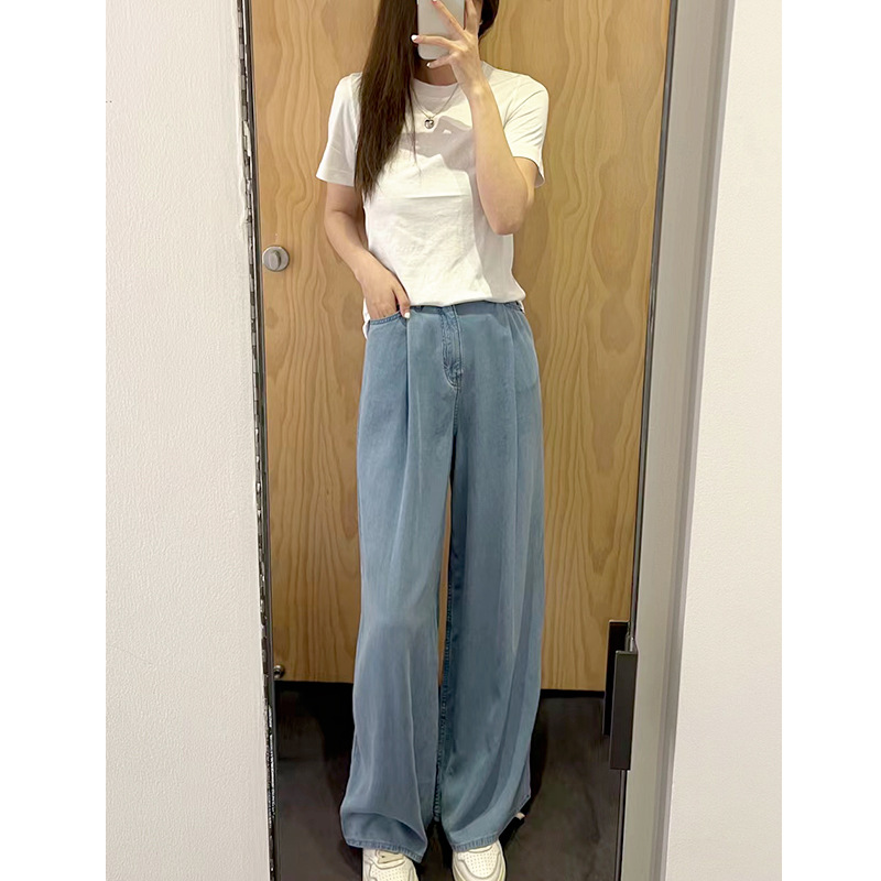2023 Spring And Summer New Casual Version Of High-Waisted Wide-Leg Jeans Small Fresh Light Blue Women's Lean Pants details Picture