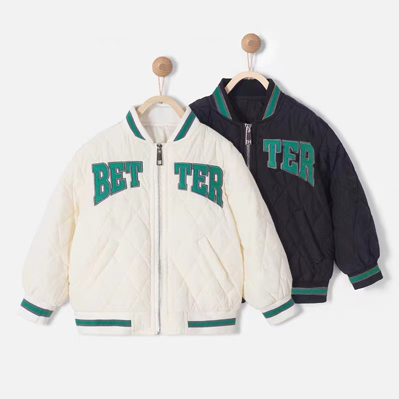 Children's diamond-patterned Korean-style baseball jackets and cotton-padded jackets for small and medium-sized children, thickened in winter, and the trend of cotton-padded jackets for boys, girls and babies