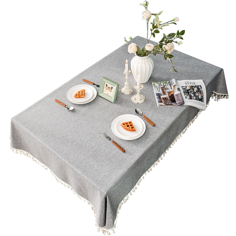 Amazon Cotton Linen Table Cloth Waterproof And Oil Free Wash Solid Color Table Cloth Restaurant Coffee Table Rectangular Tassel Tablecloth Item Picture