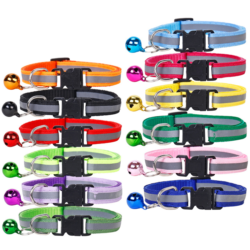 Cross-border exclusive 1.0 pet black buckle reflective collar, dog patch bell collar, cat collar in stock wholesale Item Picture