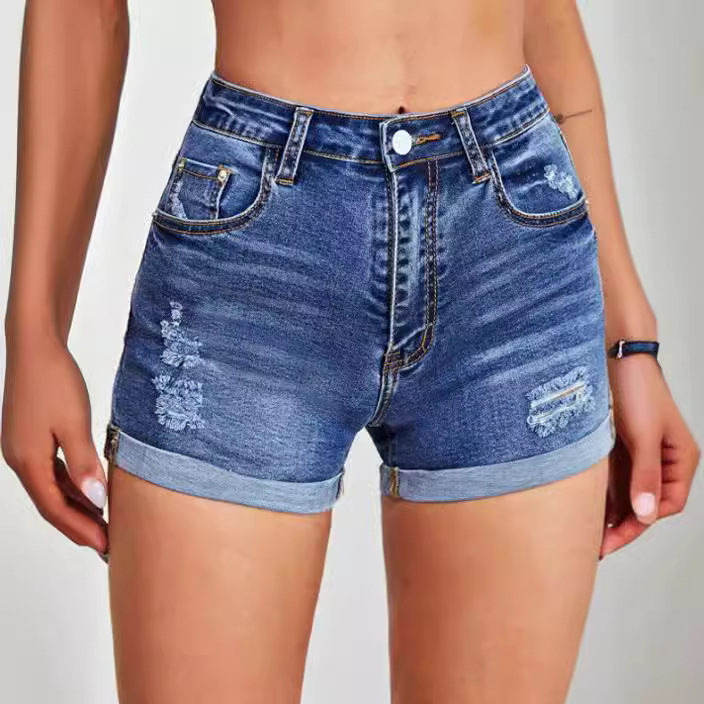 High-waisted, ripped stretch jeans for women from Europe and America full figure