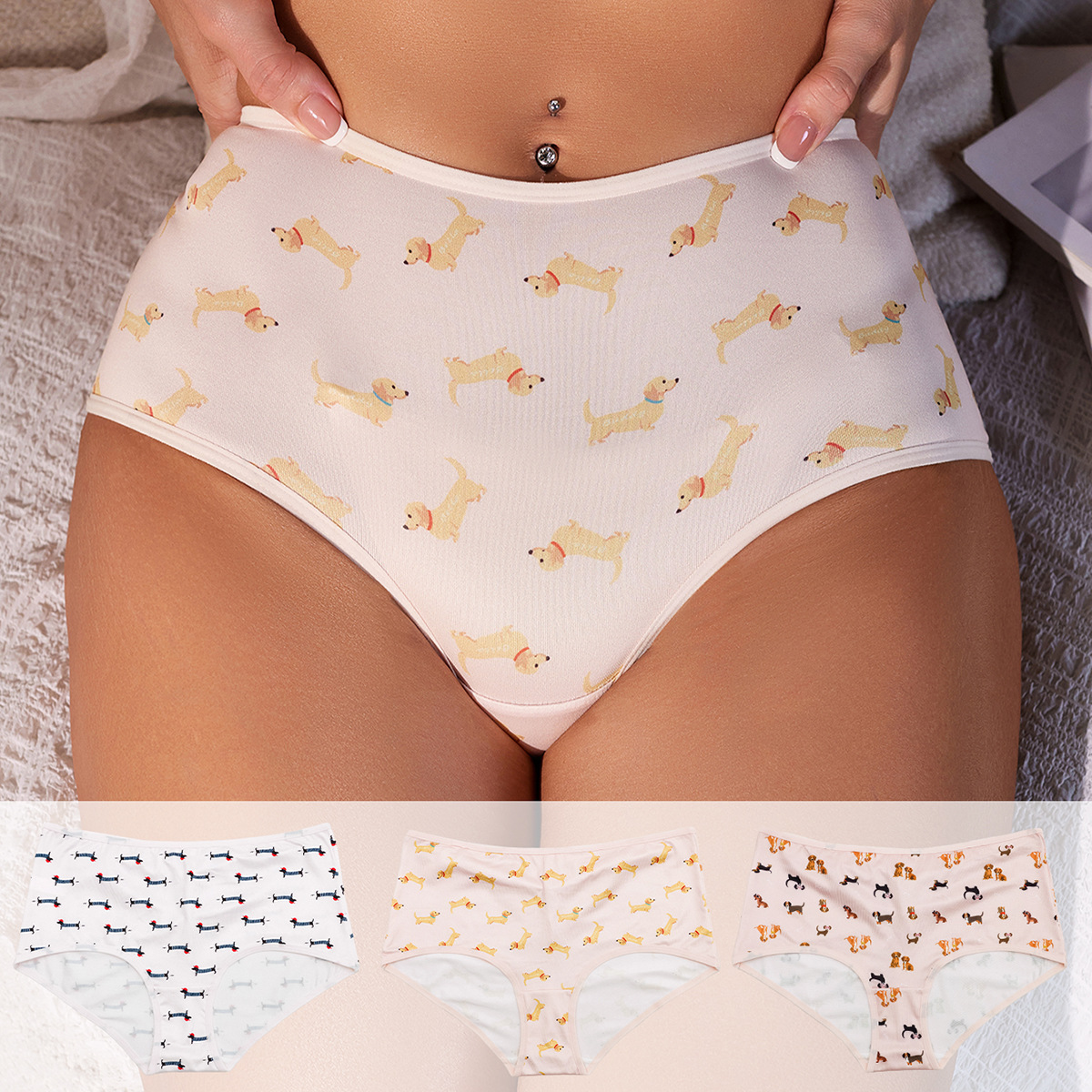 YANNI2024 Summer New Cross-border Underwear for Women, featuring a cute puppy pattern, breathable pure cotton crotch lift, quick-drying, comfortable and sporty high-elasticity women's underwear, available for wholesale on Amazon Specification image