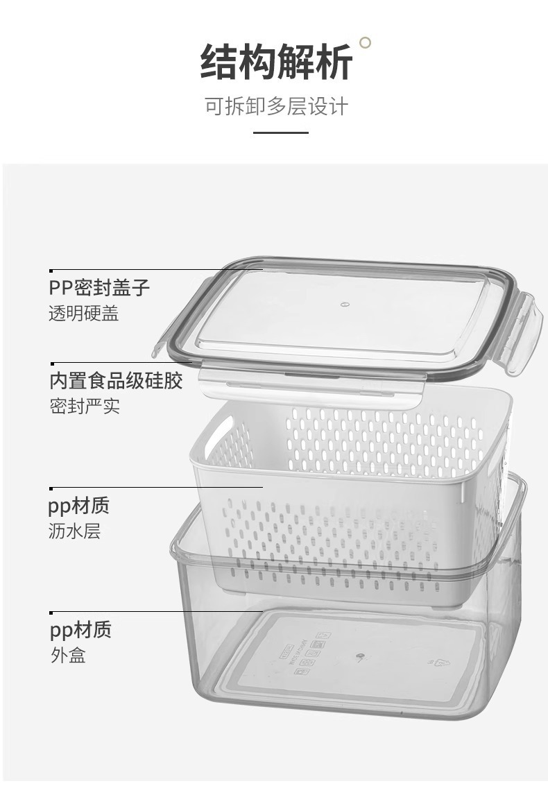 跨境双层沥水篮家用冰箱收纳盒水果蔬菜保鲜盒冷藏密封盒冰箱专用详情10