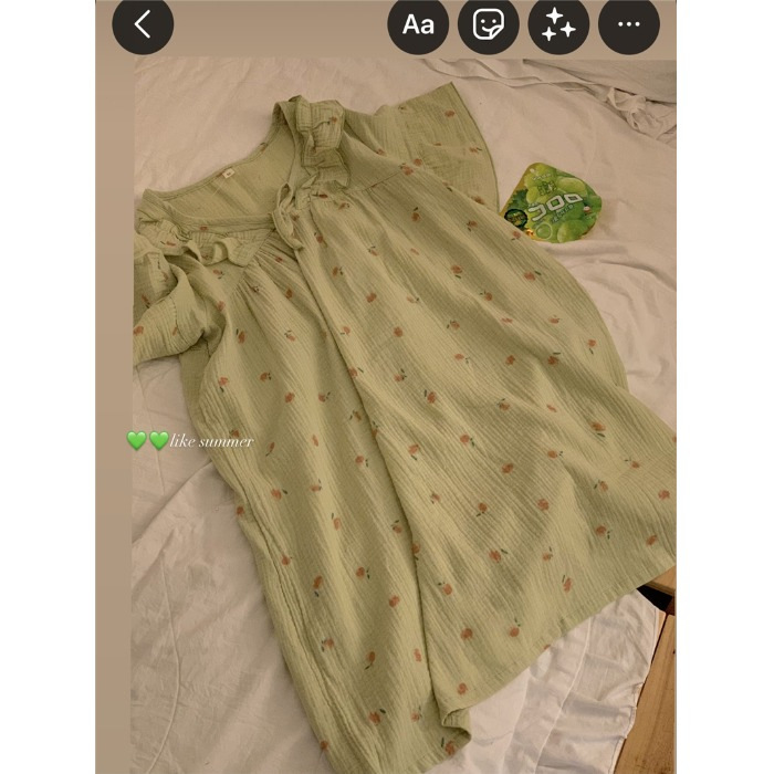 ins Korean princess-style summer pajamas for women, short-sleeved, small floral prints, round collars, sweet girl, loose home wear for students pic 19