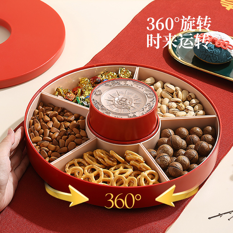 Festive New Year candy plate for home living room, large-capacity compartments for snacks and candies, New Year goods nuts, melon seeds and dried fruits plate Application Scenario