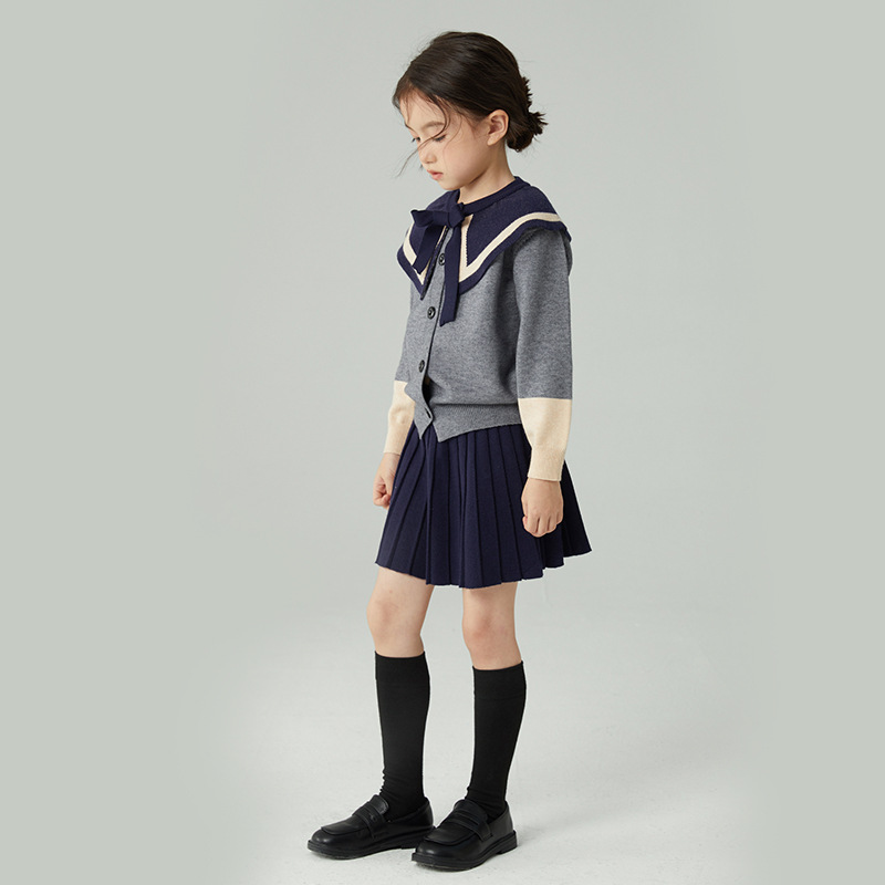 Girls' Spring and Autumn Set 2022 New Style Knitted two-piece Set, college style sweater short skirt, Modal core-spun yarn set skirt