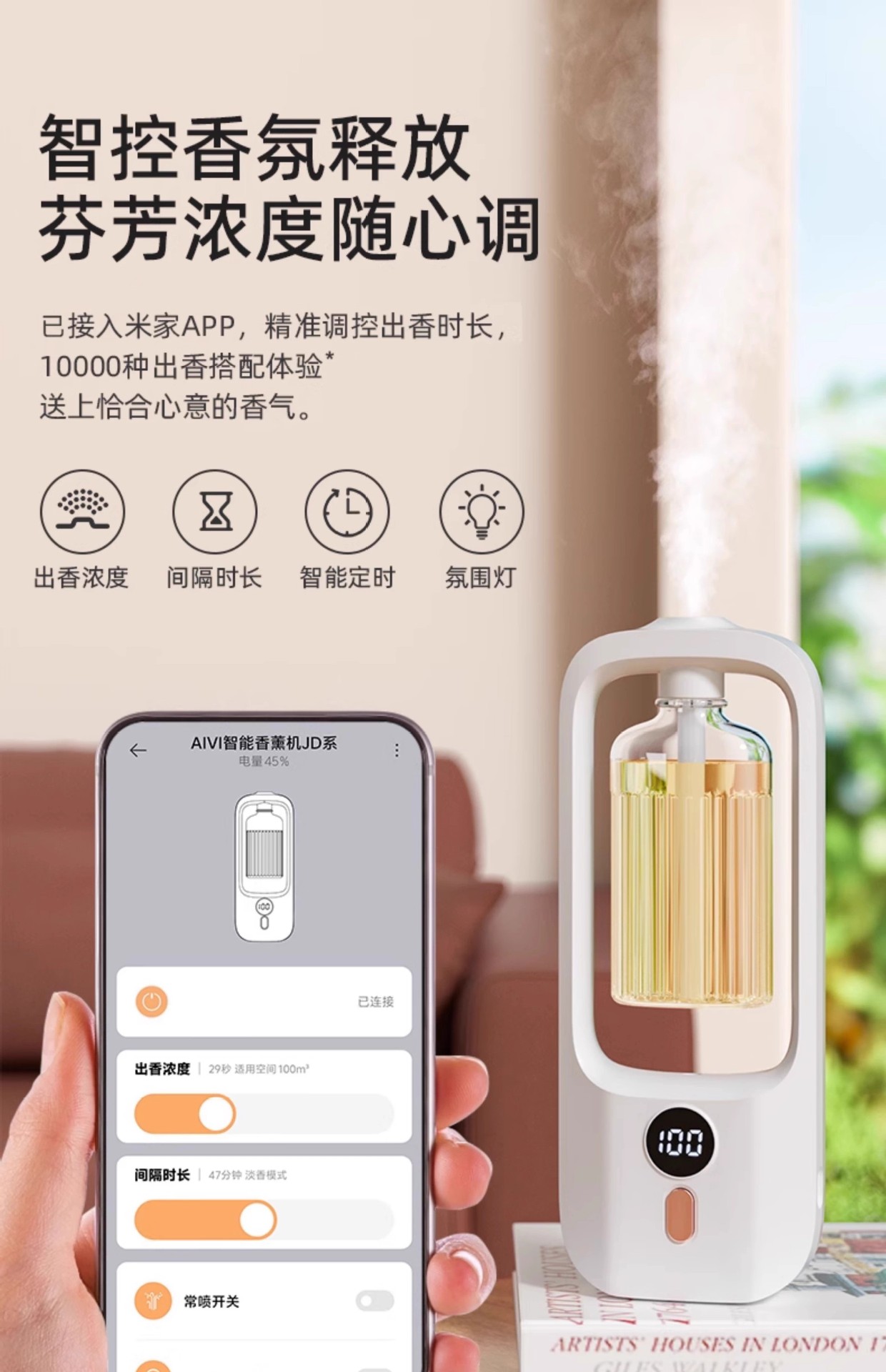 米家新款智能喷香香薰机空气扩香除臭香氛机家用自动香氛机芳香扩散器详情8