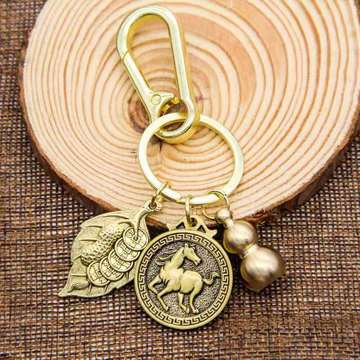 纯铜一叶生财葫芦黄铜钥匙挂件复古叶子福袋中国风创意礼品钥匙圈详情图3