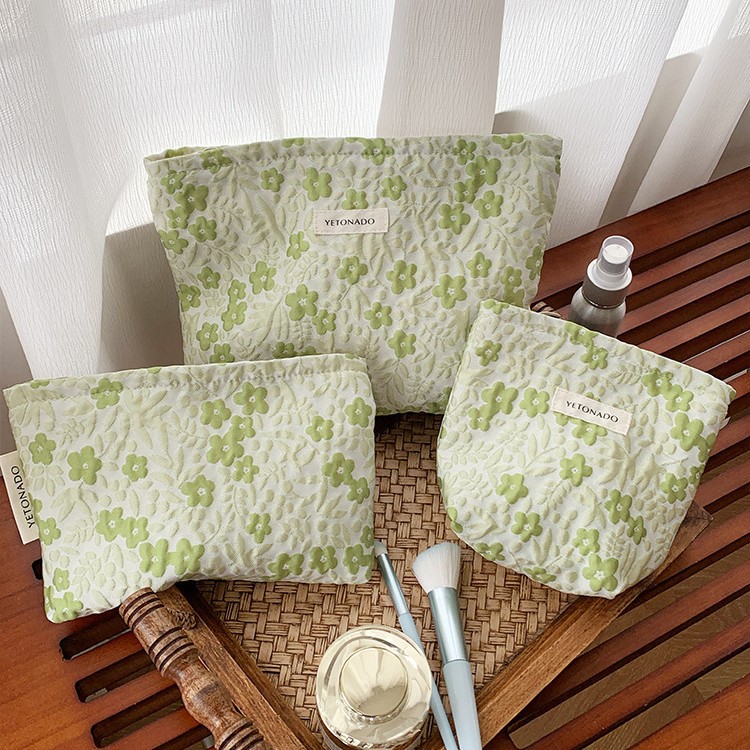 新款小清新色织化妆包大容量旅行手拿包护肤品收纳袋便携式收纳包