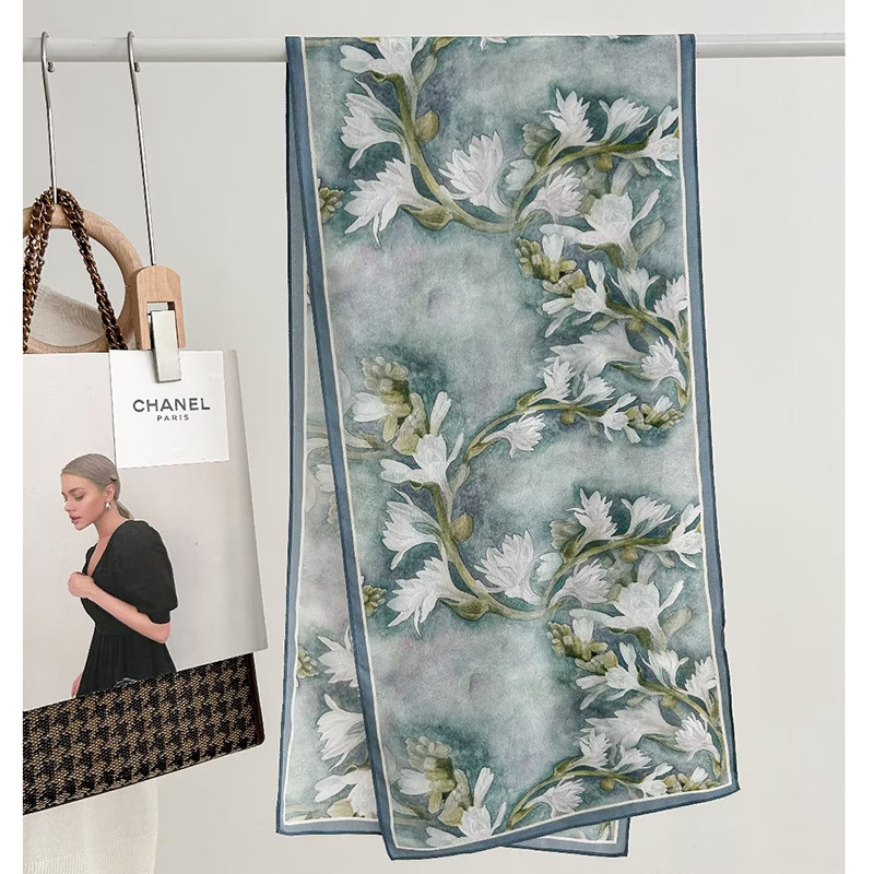The new autumn purple meteor style mulberry silk double crepe scarf, Korean style scarf, high-end long scarf shawl details Picture