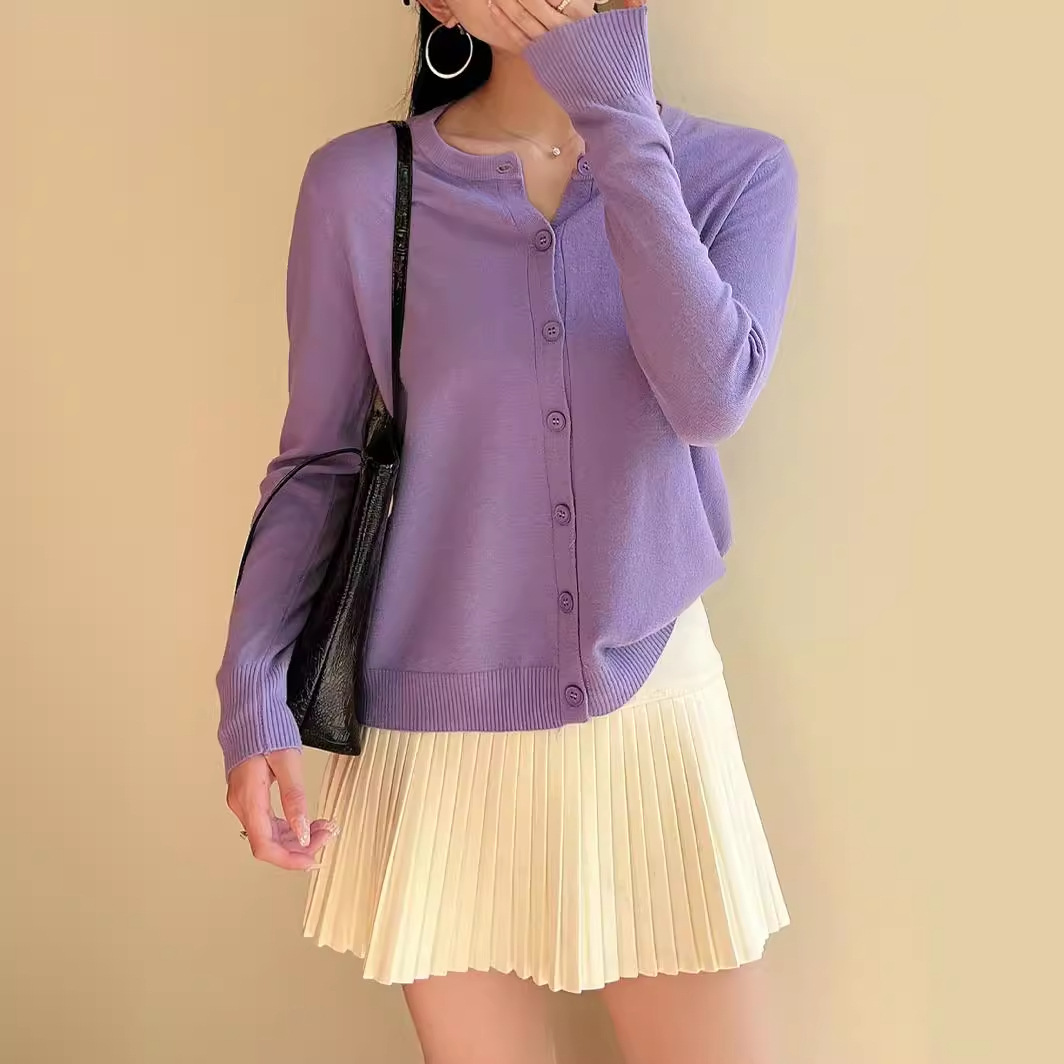 Korean retro knitted cardigan women's single button sweater for Spring and autumn 2024, layered top, old money style knitted coat Specification image