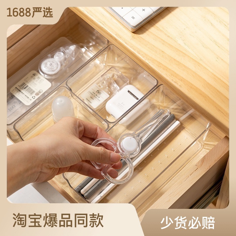 日式桌面抽屉收纳盒分隔厨房餐具文具整理小盒子透明塑料分格工具详情图1