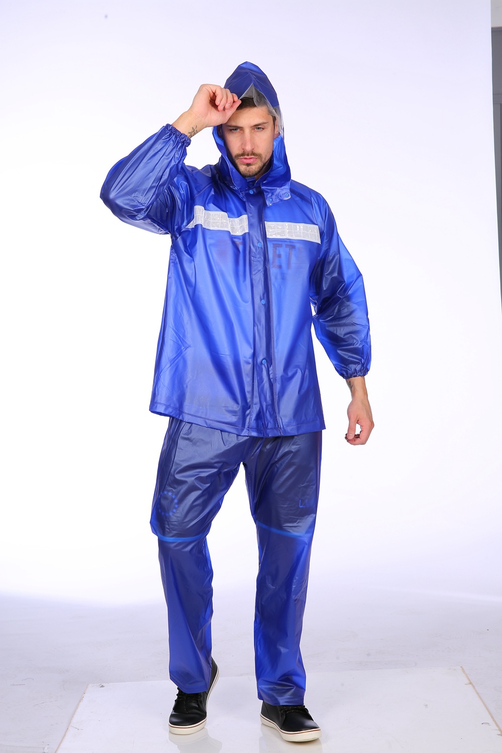 Adult raincoat, motorcycle and electric bike riding long PVC full-body rainproof two-piece rain pants set, raincoat details Picture