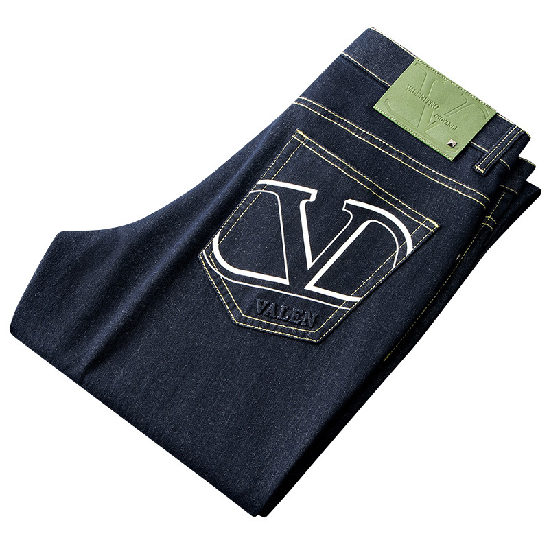 European Station big brand style spring thin blue jeans, men's slim-fit small straight leg high-end texture casual pants, men's trend Item Picture