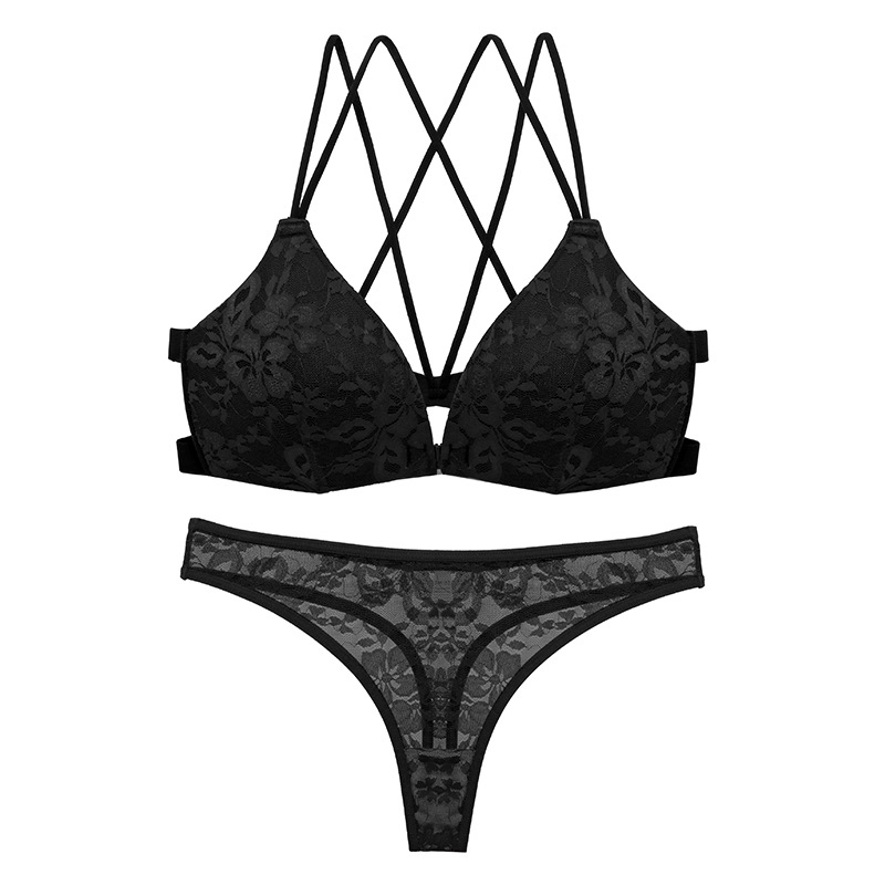 Amazon's best-selling sexy lace underwear and underpants set, European and American style large backless front buckle bra set supply details Picture