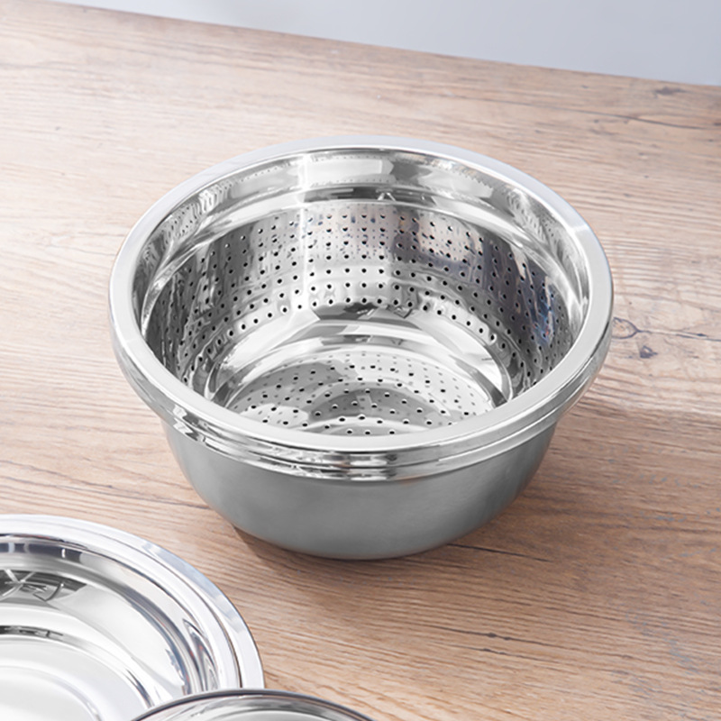 Extra-Thick Stainless Steel Condiment Tank Reverse Side Egg-Beating Basin Multi-Purpose Basin Thickening And Deepening Drain Basin Rice Sieve Disk Soup Basin Application Scenario