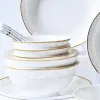 Wholesale of high-end bone China bowls, plates and tableware sets with gold edges, simple and elegant household bowls, plates, plates and spoons as gifts Specification image