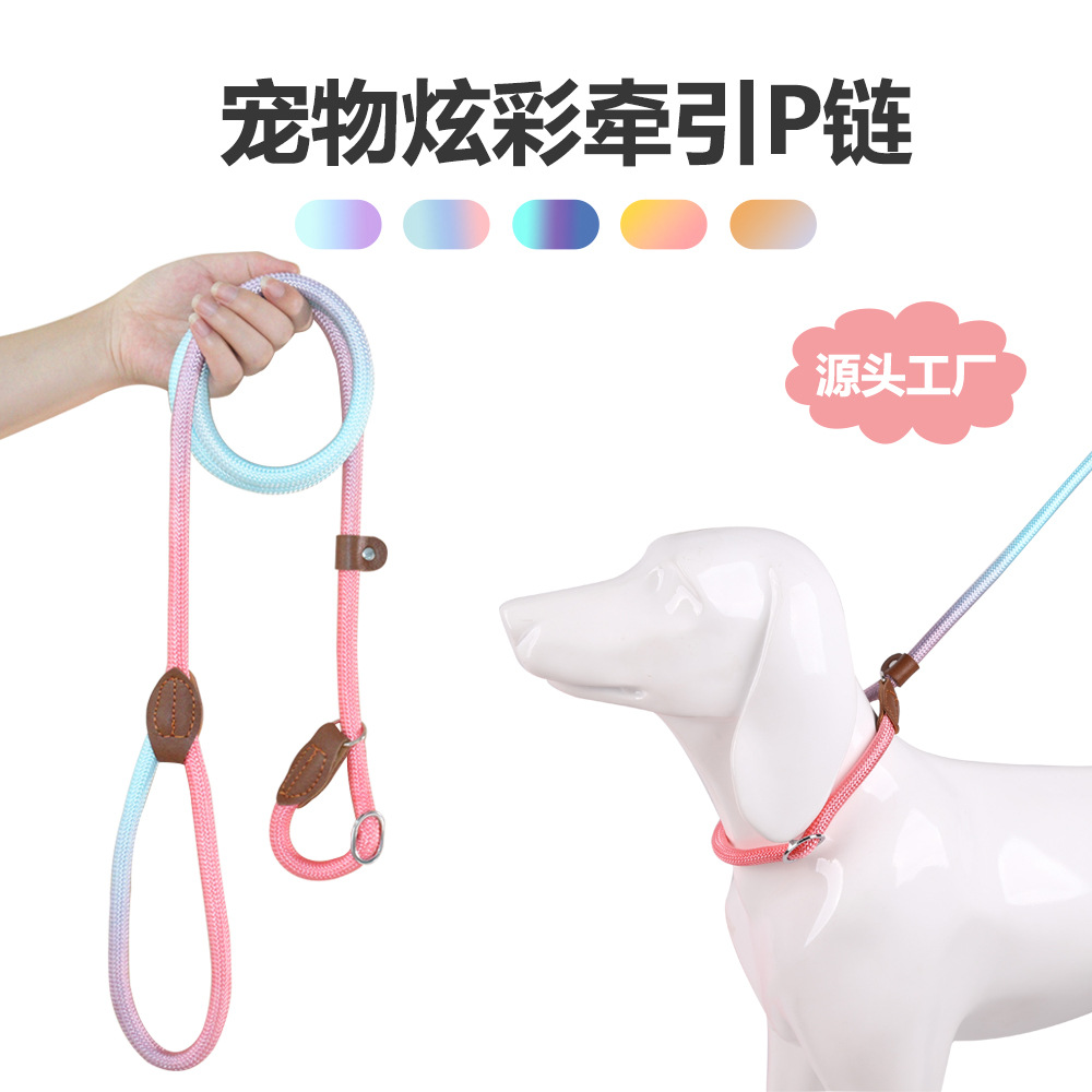 狗绳子防爆冲不勒手宠物牵引绳炫彩耐用加粗尼龙遛狗P链dog chain