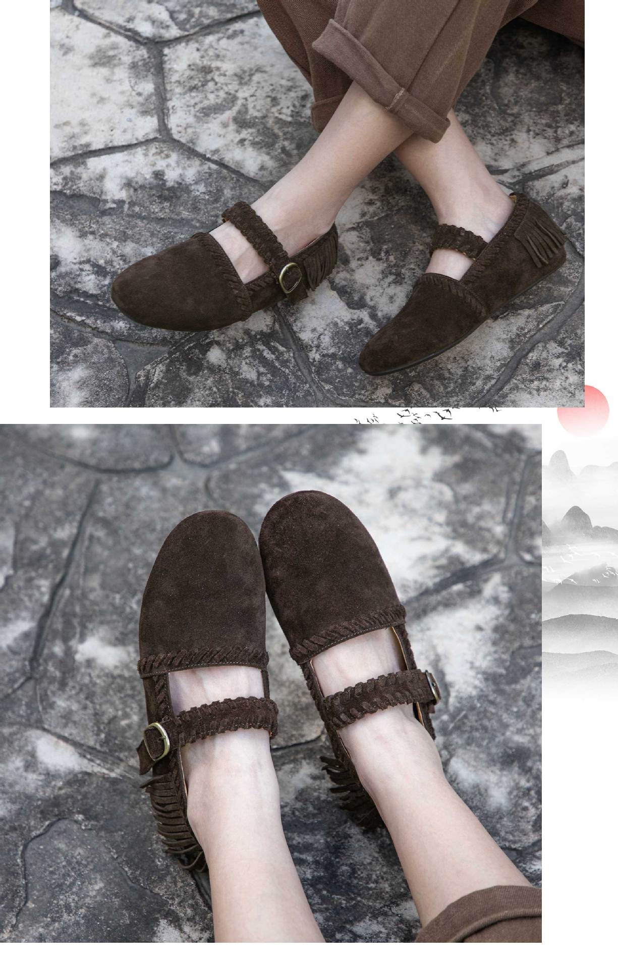 莫卡辛真皮流苏平底单鞋女芭蕾玛丽珍鞋魔术贴舒适不累脚复古女鞋详情12