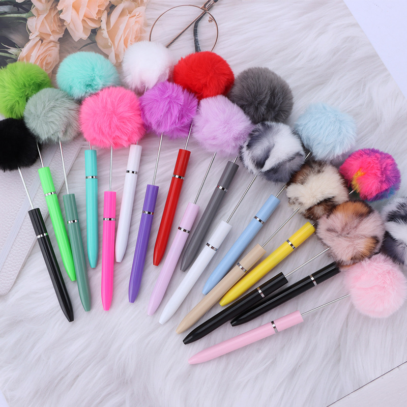 Diy Plush Plastic Beaded Pen Cute Girly Heart Hairball Ball Pen Furry Gift Pen Beaded Ball Pen Application Scenario