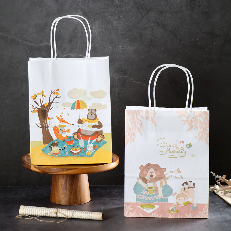 【 Small Wholesale 】 Cartoon Tote Bag Gift Bag Cute Bag Gift Packing Takeaway Paper Bag Can Be Logo Application Scenario