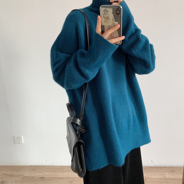 Soft and soft high-neck sweater for women's autumn and winter 2022 new Korean-style loose, simple and versatile knitted top as a base layer details Picture