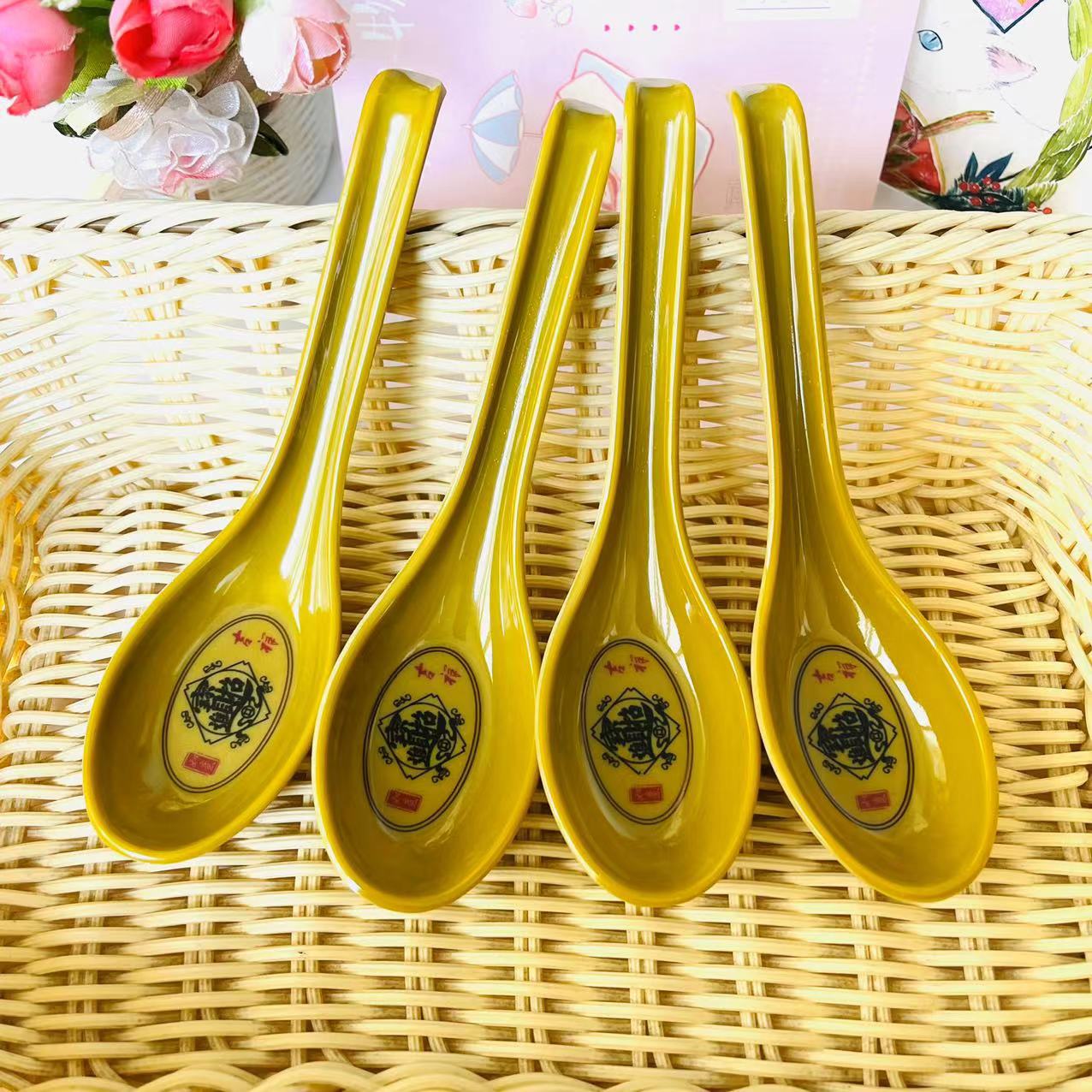 【 Zone 1-11 】0053 Zhaocai Hook Spoon 96/ box 1152/ Case Zhaocai Soup Spoon Melamine Imitation Porcelain Spoon Household anti-drop and high-temperature Resistant Commercial breakfast Restaurant spoon wholesale