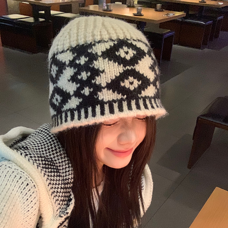 LC同款针织帽子女秋冬羊毛混纺复古毛线帽保暖大头围冷帽男包头帽