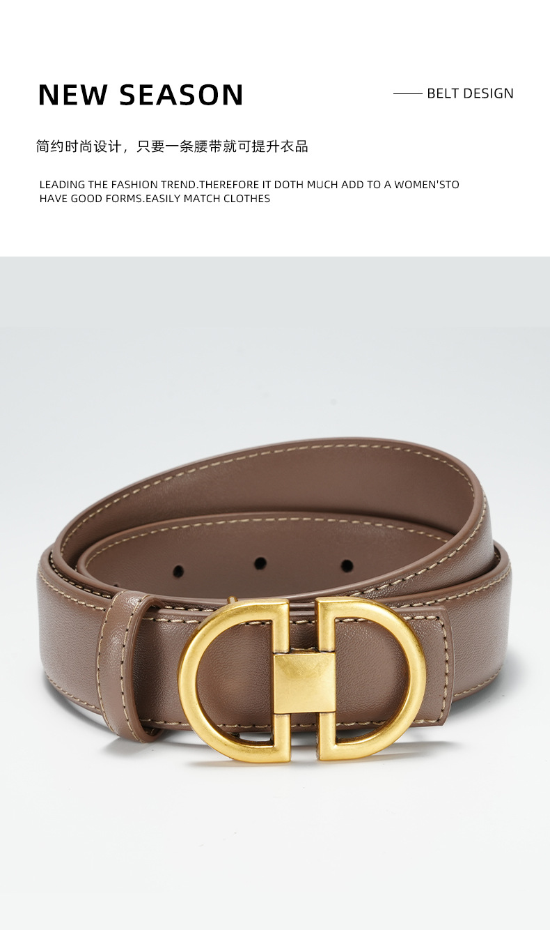 女士腰带双面真皮平滑扣高品质束腰带配连衣裙装饰纯牛皮皮带女潮详情5